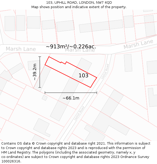 103, UPHILL ROAD, LONDON, NW7 4QD: Plot and title map