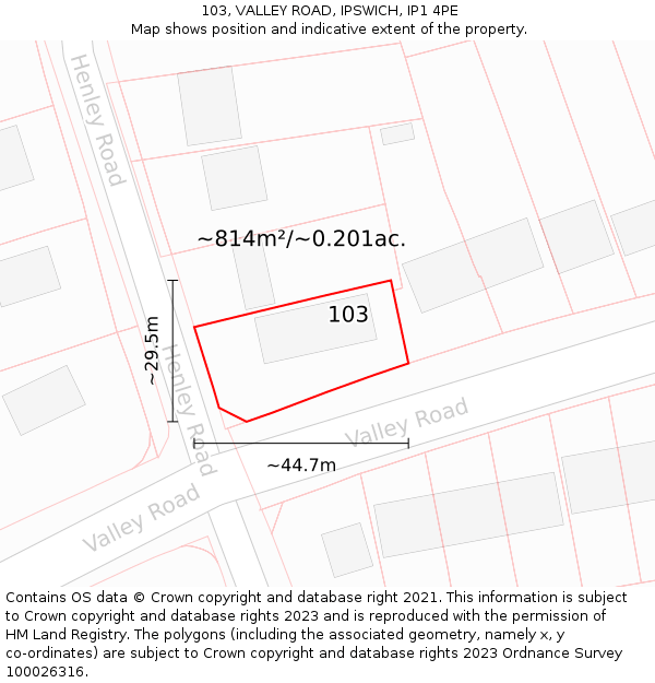 103, VALLEY ROAD, IPSWICH, IP1 4PE: Plot and title map