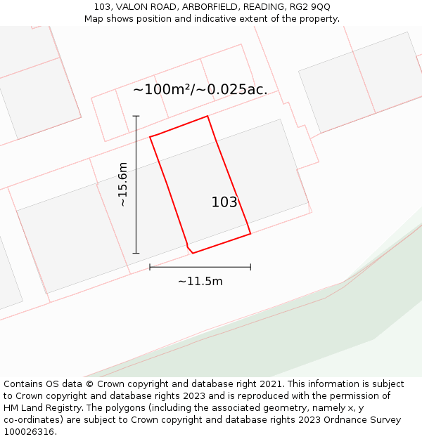 103, VALON ROAD, ARBORFIELD, READING, RG2 9QQ: Plot and title map