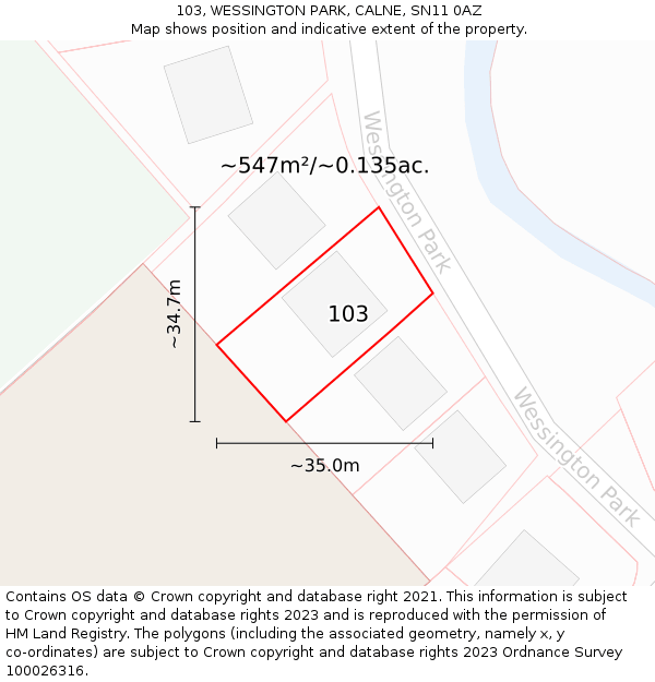 103, WESSINGTON PARK, CALNE, SN11 0AZ: Plot and title map