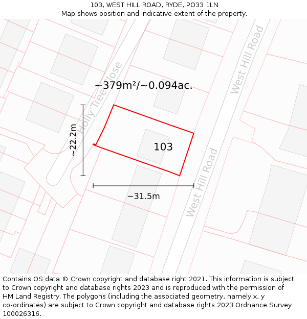 103, WEST HILL ROAD, RYDE, PO33 1LN: Plot and title map