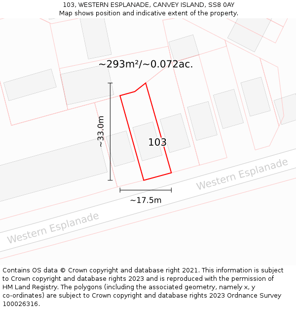 103, WESTERN ESPLANADE, CANVEY ISLAND, SS8 0AY: Plot and title map