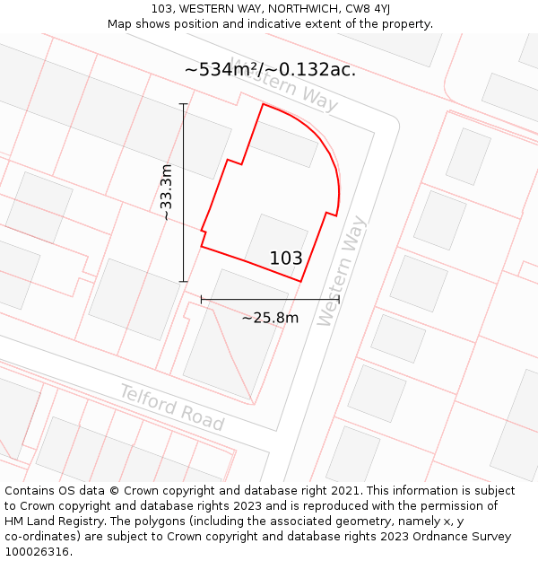 103, WESTERN WAY, NORTHWICH, CW8 4YJ: Plot and title map