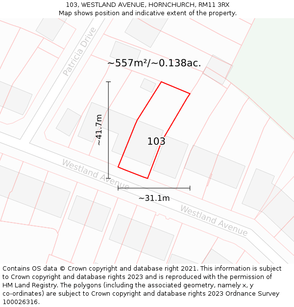 103, WESTLAND AVENUE, HORNCHURCH, RM11 3RX: Plot and title map