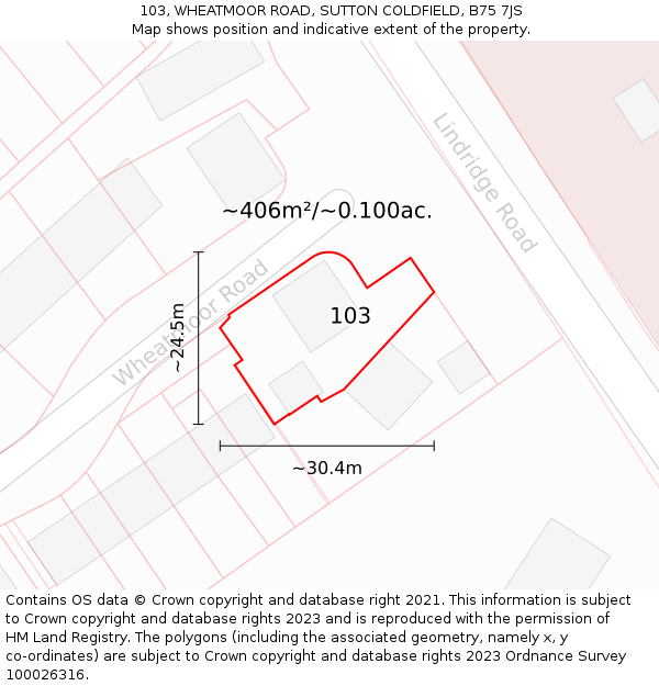 103, WHEATMOOR ROAD, SUTTON COLDFIELD, B75 7JS: Plot and title map