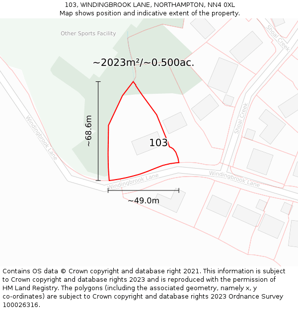 103, WINDINGBROOK LANE, NORTHAMPTON, NN4 0XL: Plot and title map