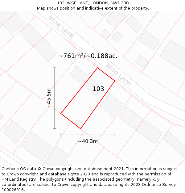 103, WISE LANE, LONDON, NW7 2BD: Plot and title map