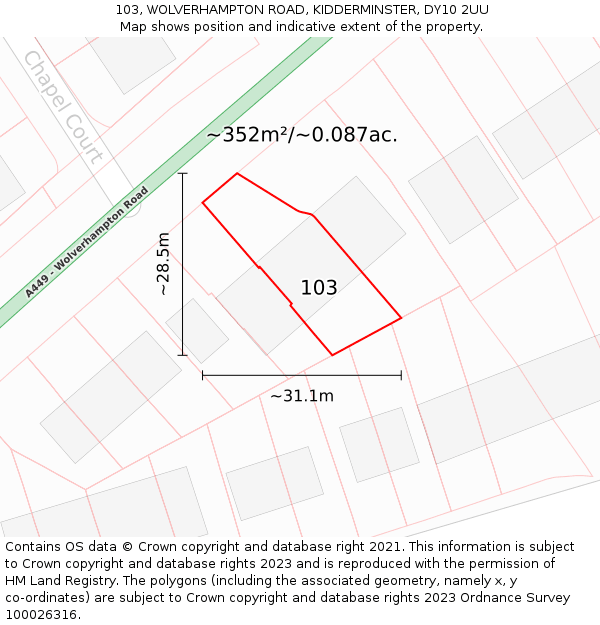 103, WOLVERHAMPTON ROAD, KIDDERMINSTER, DY10 2UU: Plot and title map