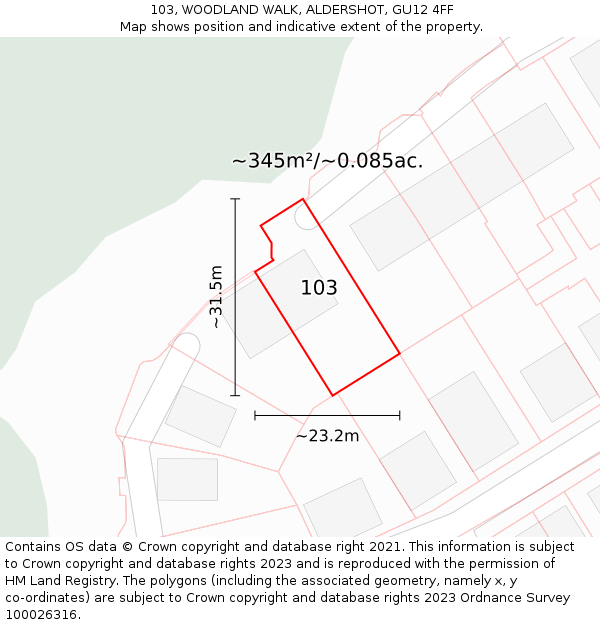 103, WOODLAND WALK, ALDERSHOT, GU12 4FF: Plot and title map
