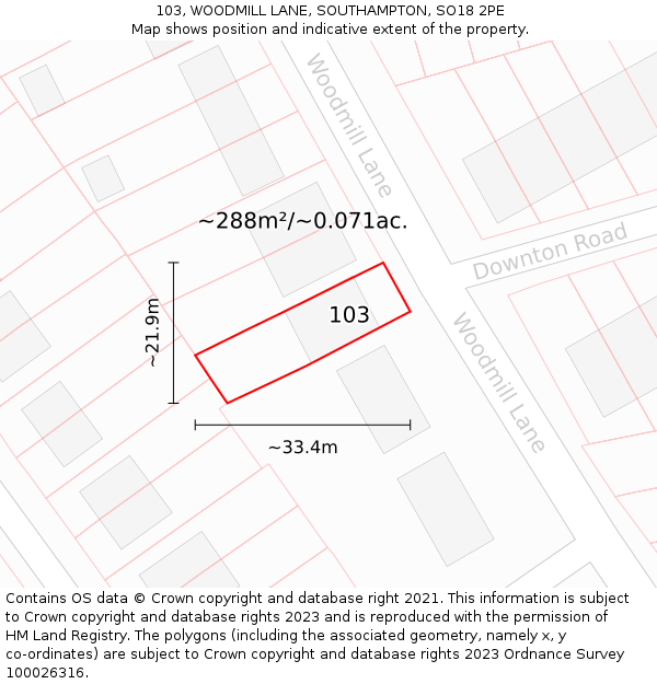 103, WOODMILL LANE, SOUTHAMPTON, SO18 2PE: Plot and title map