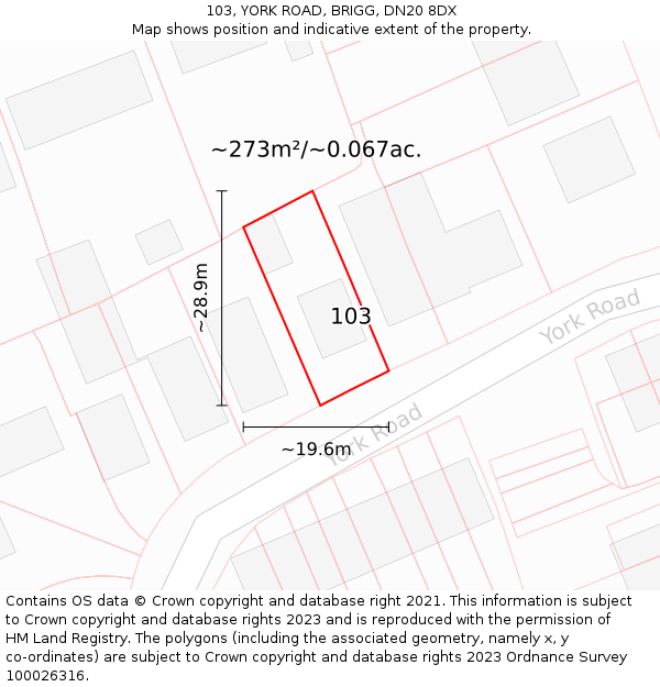 103, YORK ROAD, BRIGG, DN20 8DX: Plot and title map