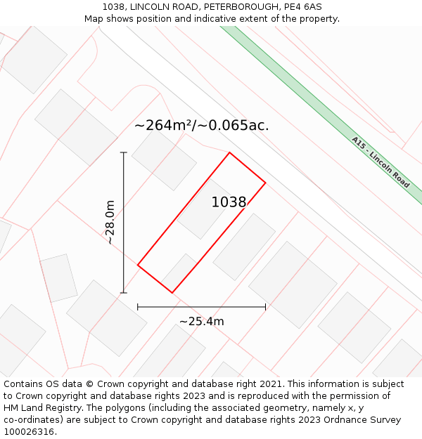 1038, LINCOLN ROAD, PETERBOROUGH, PE4 6AS: Plot and title map
