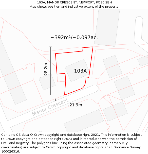 103A, MANOR CRESCENT, NEWPORT, PO30 2BH: Plot and title map