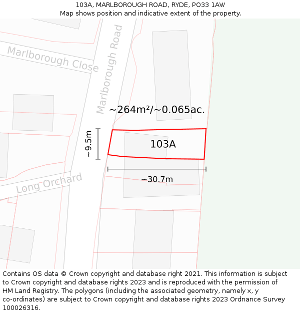 103A, MARLBOROUGH ROAD, RYDE, PO33 1AW: Plot and title map