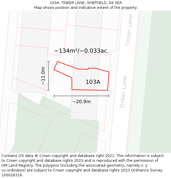 103A, TINKER LANE, SHEFFIELD, S6 5EA: Plot and title map