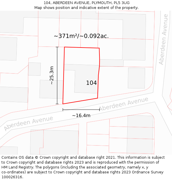 104, ABERDEEN AVENUE, PLYMOUTH, PL5 3UG: Plot and title map