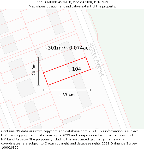 104, AINTREE AVENUE, DONCASTER, DN4 6HS: Plot and title map