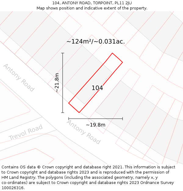 104, ANTONY ROAD, TORPOINT, PL11 2JU: Plot and title map