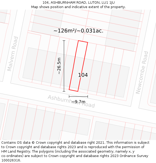 104, ASHBURNHAM ROAD, LUTON, LU1 1JU: Plot and title map