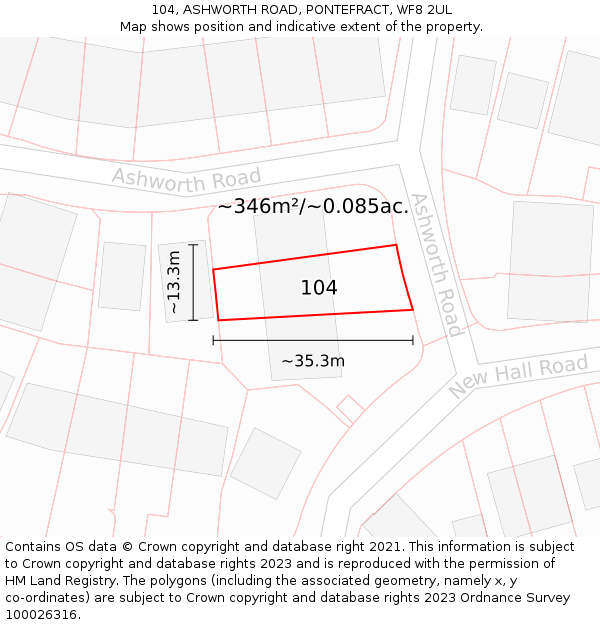 104, ASHWORTH ROAD, PONTEFRACT, WF8 2UL: Plot and title map