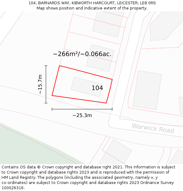 104, BARNARDS WAY, KIBWORTH HARCOURT, LEICESTER, LE8 0RS: Plot and title map