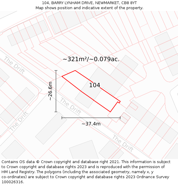 104, BARRY LYNHAM DRIVE, NEWMARKET, CB8 8YT: Plot and title map