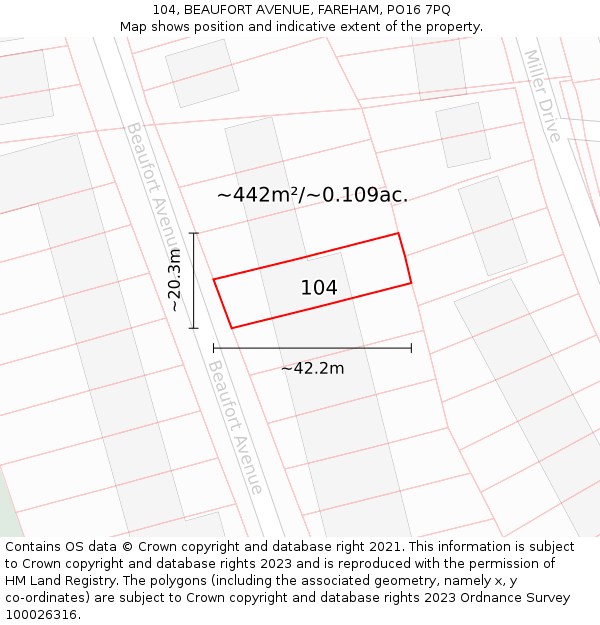 104, BEAUFORT AVENUE, FAREHAM, PO16 7PQ: Plot and title map