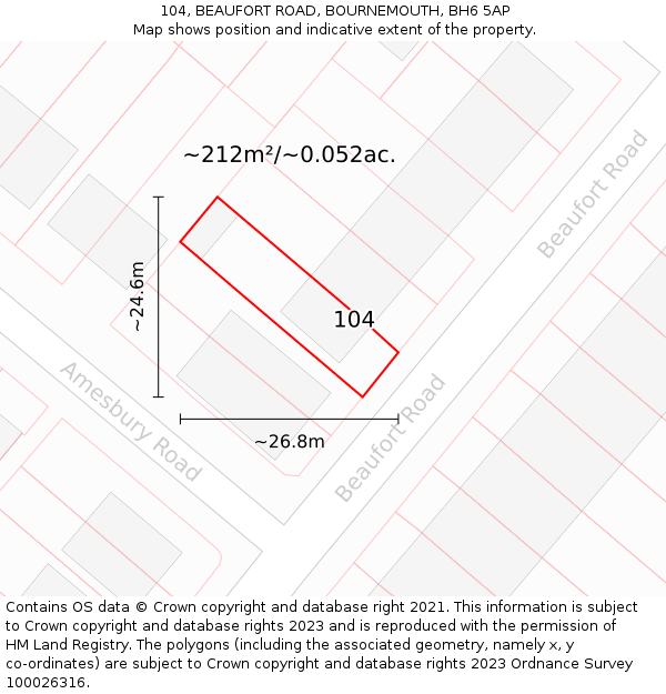 104, BEAUFORT ROAD, BOURNEMOUTH, BH6 5AP: Plot and title map