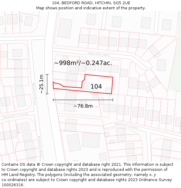 104, BEDFORD ROAD, HITCHIN, SG5 2UE: Plot and title map