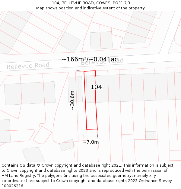 104, BELLEVUE ROAD, COWES, PO31 7JR: Plot and title map