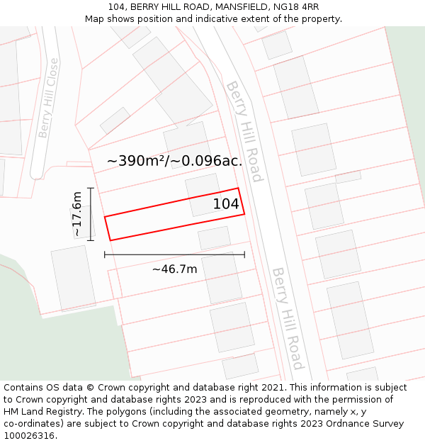 104, BERRY HILL ROAD, MANSFIELD, NG18 4RR: Plot and title map