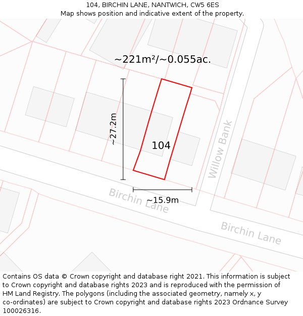 104, BIRCHIN LANE, NANTWICH, CW5 6ES: Plot and title map