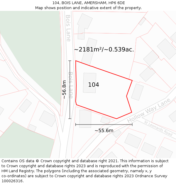 104, BOIS LANE, AMERSHAM, HP6 6DE: Plot and title map