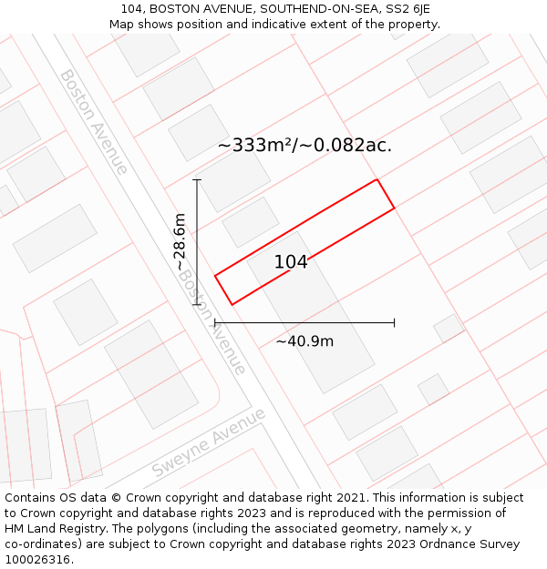 104, BOSTON AVENUE, SOUTHEND-ON-SEA, SS2 6JE: Plot and title map