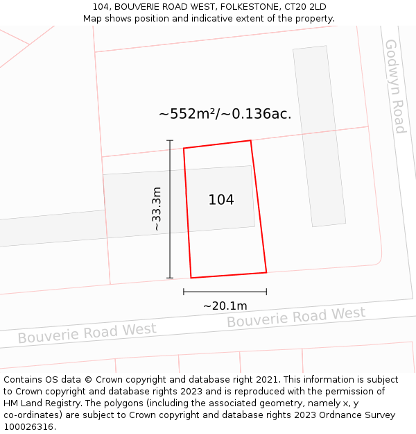 104, BOUVERIE ROAD WEST, FOLKESTONE, CT20 2LD: Plot and title map