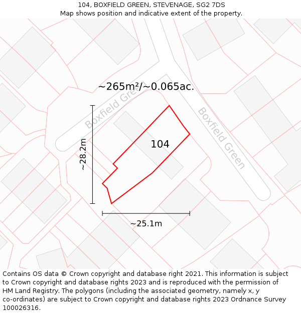 104, BOXFIELD GREEN, STEVENAGE, SG2 7DS: Plot and title map