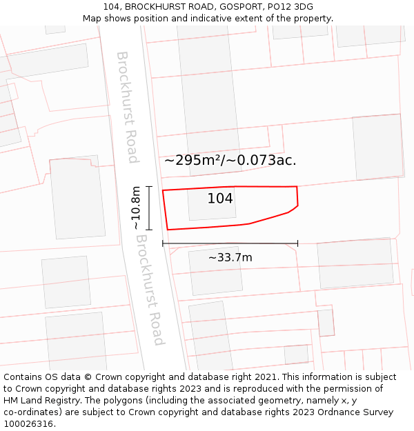 104, BROCKHURST ROAD, GOSPORT, PO12 3DG: Plot and title map