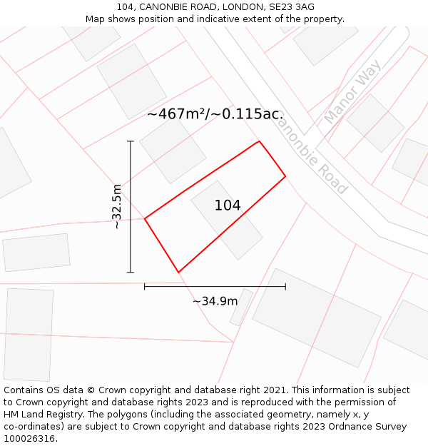 104, CANONBIE ROAD, LONDON, SE23 3AG: Plot and title map