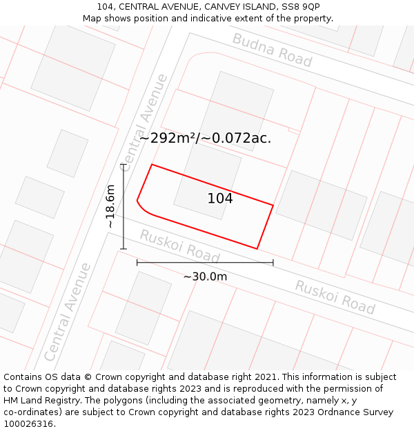 104, CENTRAL AVENUE, CANVEY ISLAND, SS8 9QP: Plot and title map