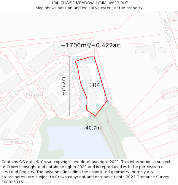 104, CHAISE MEADOW, LYMM, WA13 9UP: Plot and title map