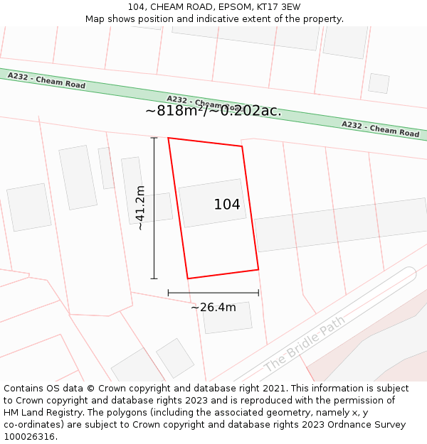 104, CHEAM ROAD, EPSOM, KT17 3EW: Plot and title map