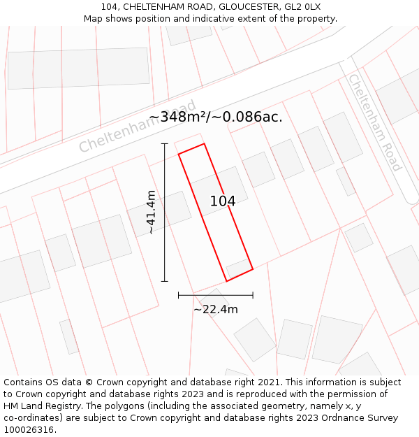 104, CHELTENHAM ROAD, GLOUCESTER, GL2 0LX: Plot and title map