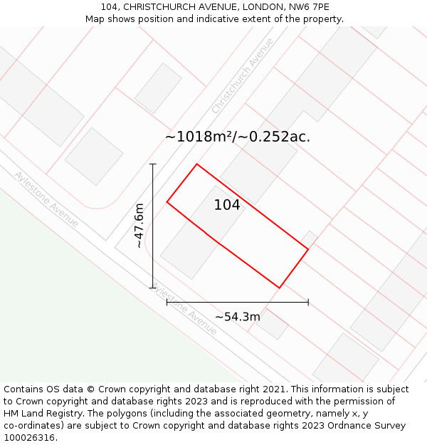 104, CHRISTCHURCH AVENUE, LONDON, NW6 7PE: Plot and title map