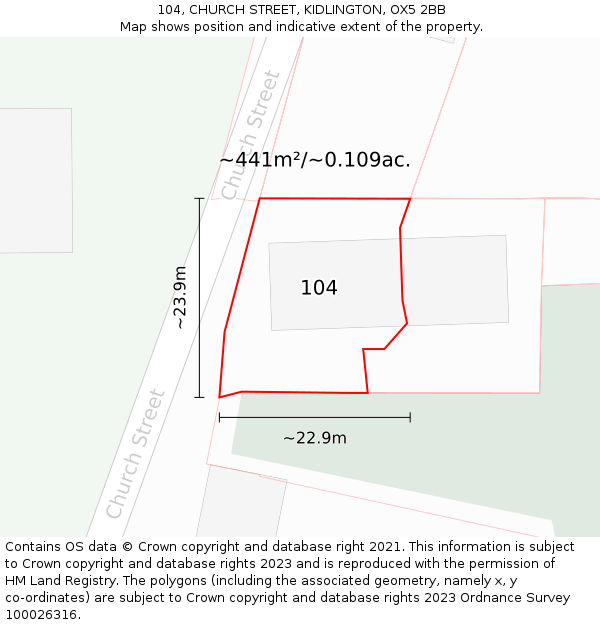 104, CHURCH STREET, KIDLINGTON, OX5 2BB: Plot and title map