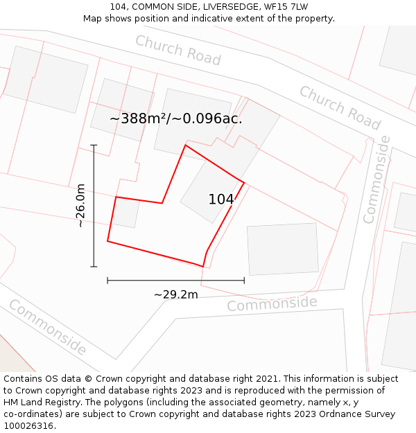 104, COMMON SIDE, LIVERSEDGE, WF15 7LW: Plot and title map