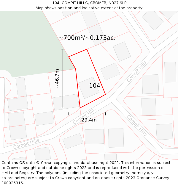 104, COMPIT HILLS, CROMER, NR27 9LP: Plot and title map