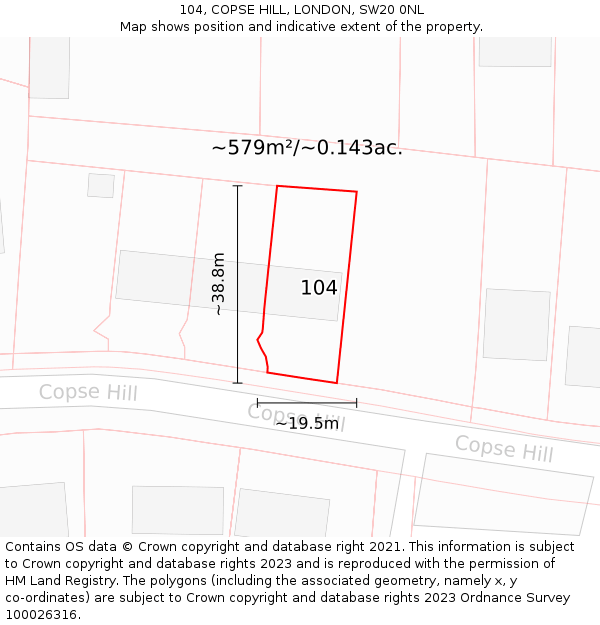 104, COPSE HILL, LONDON, SW20 0NL: Plot and title map
