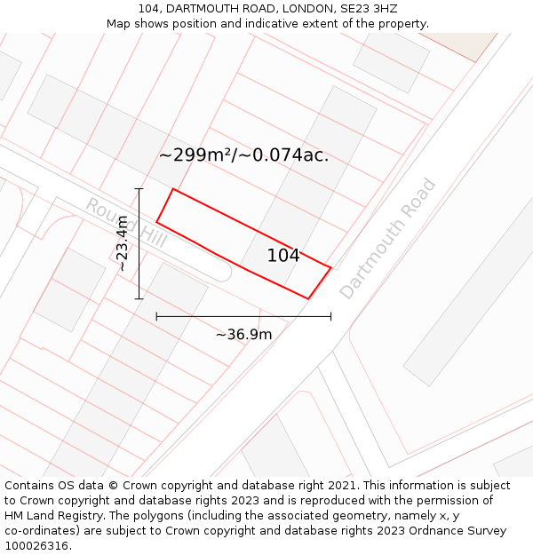 104, DARTMOUTH ROAD, LONDON, SE23 3HZ: Plot and title map
