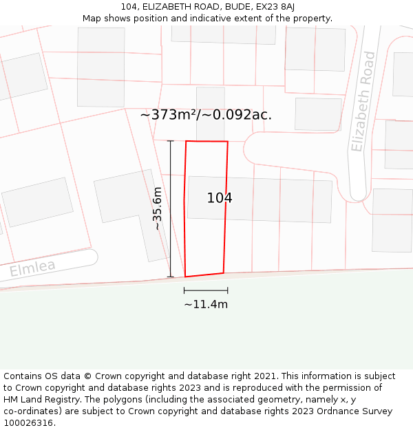 104, ELIZABETH ROAD, BUDE, EX23 8AJ: Plot and title map