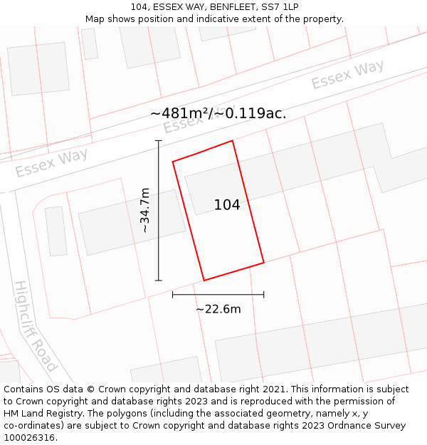 104, ESSEX WAY, BENFLEET, SS7 1LP: Plot and title map